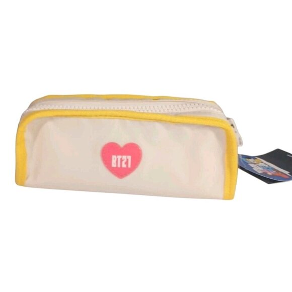 NWT BT21 Line Friends Cooky Pencil Case Off White Yellow Pink Zippered - Picture 7 of 11